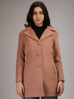 HONNETE - Peach Stylish Solid Design Winter Coat