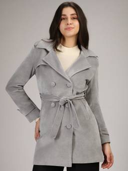 HONNETE - Light Grey Stylish Solid Design Winter Coat