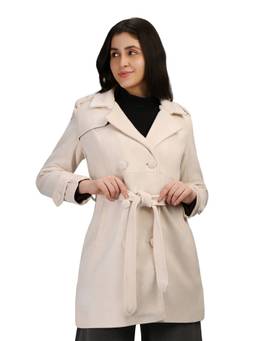 HONNETE - Off White Stylish Solid Design Winter Coat