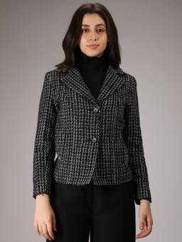 HONNETE - Black Stylish Checkered Design Winter Coat