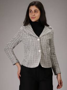 HONNETE - Grey Stylish Checkered Design Winter Coat