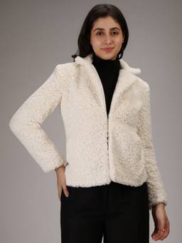 HONNETE - White Solid Design Winter Coat