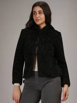 HONNETE - Black Hoodie Design Winter Coat