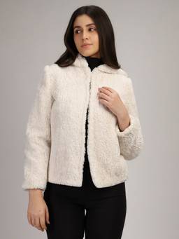 HONNETE - White Hoodie Design Winter Coat
