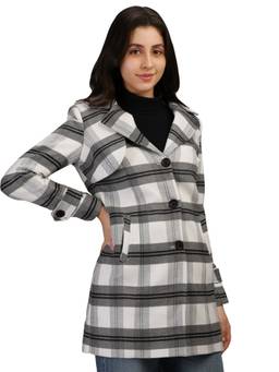 HONNETE - White Grey Stylish Checkered Design Winter Coat