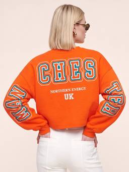 JUNEBERRY - OrangeTangerine Tango Fleece Printed Oversized Cropped Sweatshirt