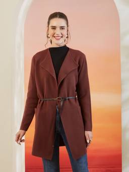 Latin Quarters - Solid Brown Full Sleeve Casual Shrug