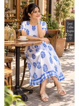 SILSELAH - Women White Cotton A-Line Dress