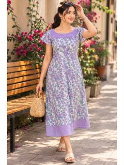 SILSELAH - Women Purple Cotton A-Line Dress