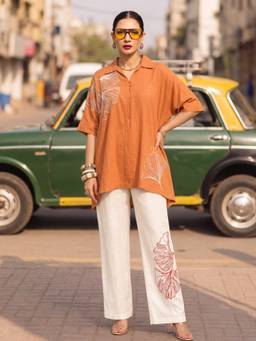 ZUMMER - Orange Cotton Embroidered Co-Ord Set