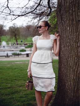 VALERE - White Silk Organza Square Neck Tiered Dress