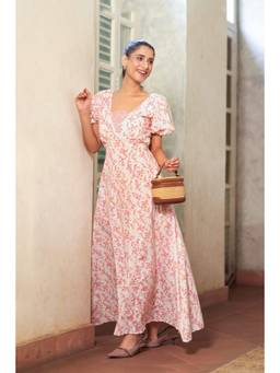 VALERE - White Floral Print Cotton Linen Dress