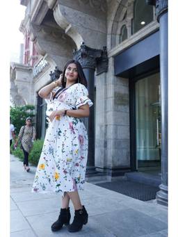 VALERE - White Floral Print Cotton Bow Tie-Back Dress