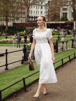VALERE - White Floral Print Cotton Square Neck Dress