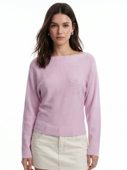 Outzidr - Pink Boat Neck Relaxed Sweatshirt