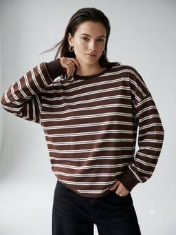 Outzidr - Multi Crew Neck Thin Striped Sweater