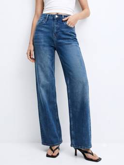 Outzidr - Blue Mid-Rise Straight Fit Denim Jeans