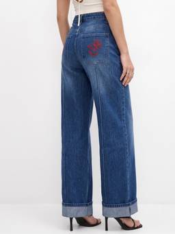 Outzidr - Blue Mid Rise Straight Fit Jeans