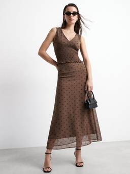 Outzidr - Brown Polka Dotted Top and Skirt