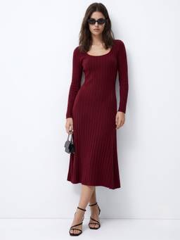 Outzidr - Women Burgundy Polyester A-Line Dress