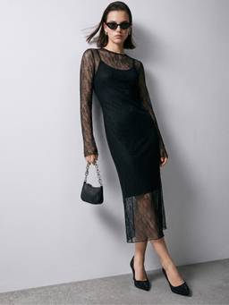 Outzidr - Women Black Polyester Bodycon Dress