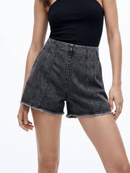 Outzidr - Black High Rise Washed Denim Short
