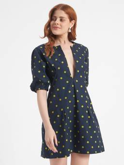 SHEWEST - Blue Polka Dots Printed Dress
