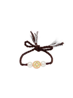Dugran By Dugristyle - Brown Bhaiya Rakhi Combo With Kundan, Pearls With Roli And Chawal
