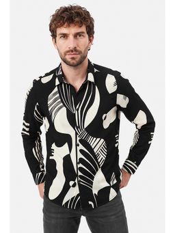 Snitch - Black Abstract Full Sleeves Slim Casual Shirt for Men