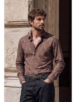 Snitch - Brown Abstract Full Sleeves Slim Casual Shirt for Men
