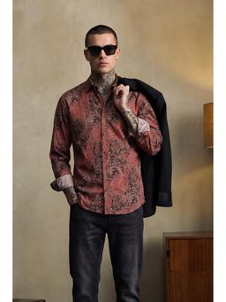 Snitch - Rust Abstract Full Sleeves Slim Casual Shirt for Men