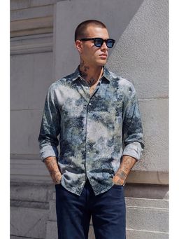 Snitch - Dark Green Abstract Full Sleeves Slim Casual Shirt for Men