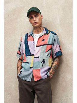 Snitch - Multicolour Abstract Half Sleeves Boxy Shirt for Men
