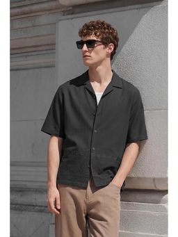 Snitch - Black Embroidery Half Sleeves Boxy Shirt for Men