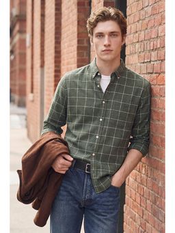 Snitch - Dark Green Checks Full Sleeves Regular Casual Shirt for Men