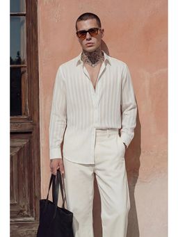 Snitch - Off-White Stripes Full Sleeves Slim Casual Shirt for Men