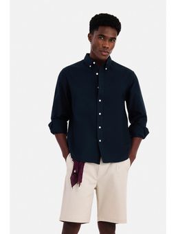 Snitch - Navy Blue Textured Full Sleeves Regular Casual Shirt for Men
