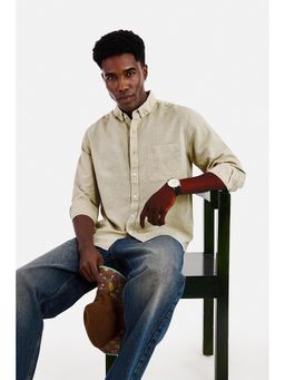 Snitch - Beige Solid Full Sleeves Regular Shirt for Men