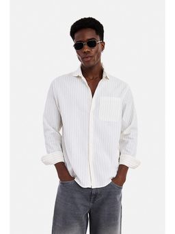 Snitch - White Seersucker Full Sleeves Regular Casual Shirt for Men