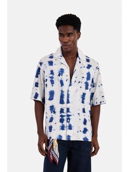 Snitch - Light Grey Abstract Half Sleeves Oversized Shirt for Men
