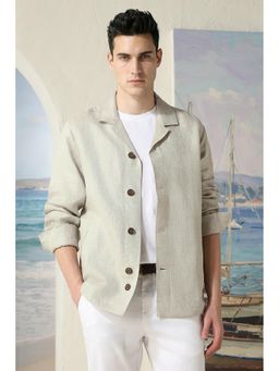 Louis Philippe - Men Casual Beige Solid Shacket