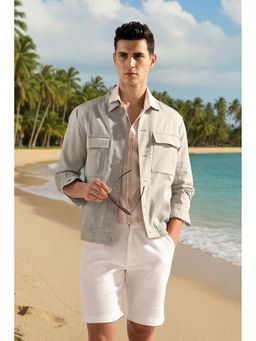 Louis Philippe - Men Casual Beige Solid Jacket