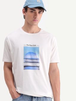 Rare Rabbit - Men Matr Off White Cotton Blend Graphic Print T-Shirt