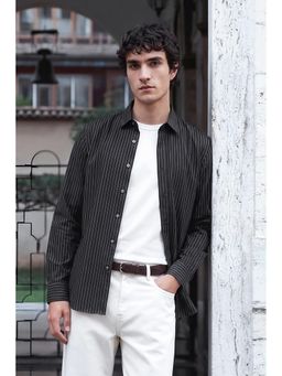 Snitch - Black Stripes Full Sleeves Slim Formal Shirt for Men