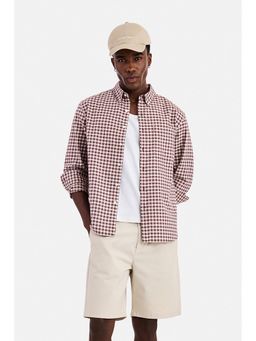 Snitch - Maroon Gingham Full Sleeves Regular Casual Shirt for Men
