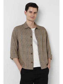 Peter England - Men Brown Checked Formal Shacket