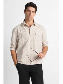 Van Heusen - Men Beige Stripe Casual Shacket