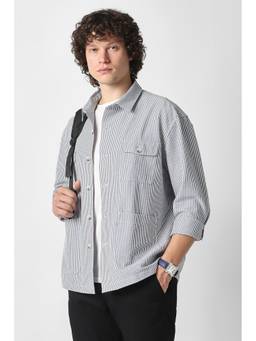 Van Heusen - Men Grey Stripe Casual Shacket