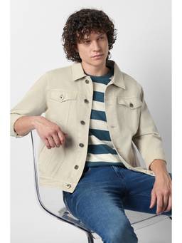 Van Heusen - Men Beige Solid Casual Jacket