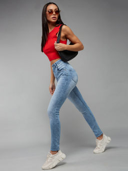 DOLCE CRUDO - Women's Blue Solid Slim High Waist Jeans